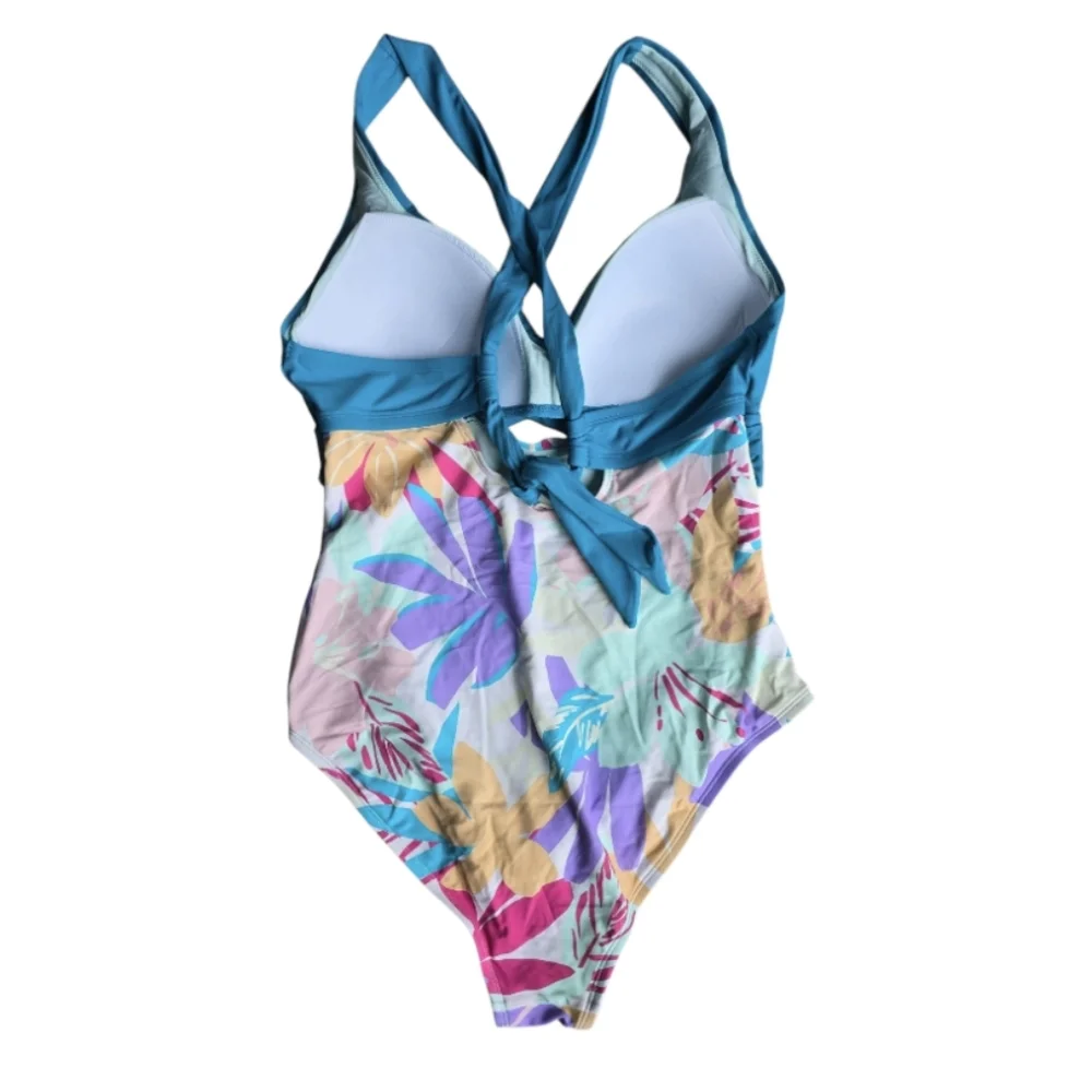 Mult Spring Molded Twist Front Tummy Control Plus Size One Piece